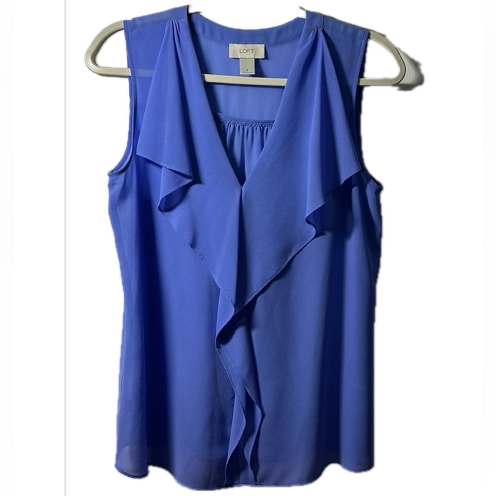 Ann Taylor LOFT Periwinkle Ruffle Front Blouse,‎ Size Small Elegant lightweight